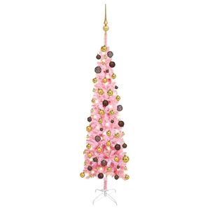 vidaXL smalt juletræ med LED og kuglesæt 120 cm lyserød