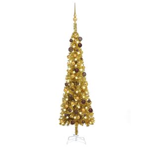 vidaXL smalt juletræ med LED og kuglesæt 150 cm guldfarvet