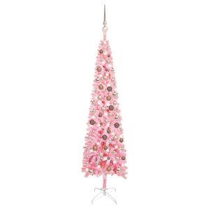 vidaXL smalt juletræ med LED og kuglesæt 150 cm lyserød