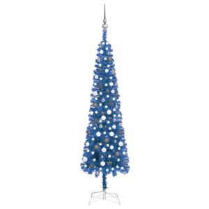 vidaXL smalt juletræ med LED og kuglesæt 210 cm blå