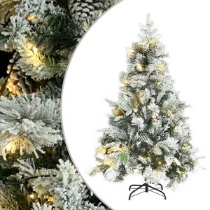 vidaXL juletræ med sne + LED-lys og grankogler 150 cm PVC og PE