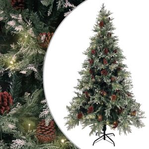 vidaXL juletræ med LED-lys og grankogler 195 cm PVC og PE grøn og hvid