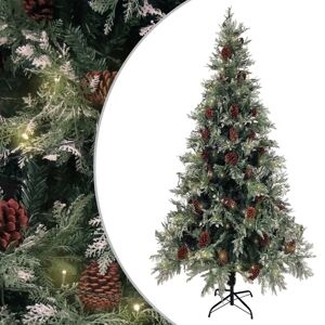 vidaXL juletræ med LED-lys og grankogler 225 cm PVC og PE grøn og hvid