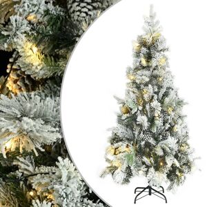 vidaXL juletræ med sne + LED-lys og grankogler 225 cm PVC og PE