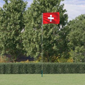 vidaXL Schweiz flag og flagstang 5,55 m aluminium