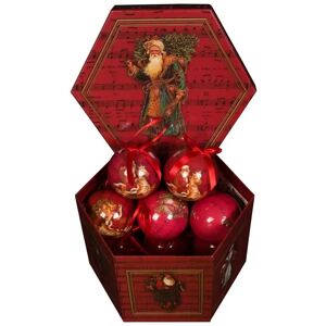 Home-tex Julekugler - Praktisk æske med 14 eksklusive juletræskugler - Diameter 7,5 cm - Motiv af noder og julemænd
