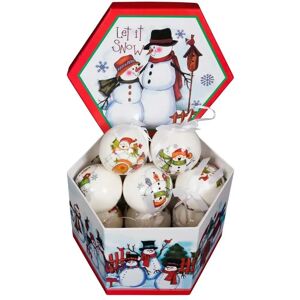 Home-tex Julekugler - Praktisk æske med 14 eksklusive juletræskugler - Diameter 7,5 cm - Søde snemænd