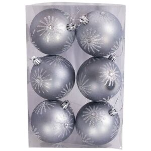 Home-tex Julekugler - Sølv med glimmer - Pakke med 6 stk. Måler 8 cm i diameter