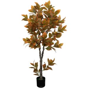 Home-tex Kunstig Orange Croton træ  - 180 cm høj - Store og dekorative blade - Kunstig plante