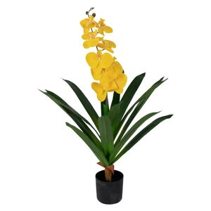 Home-tex Kunstig Orkidé - 80 cm - Ét grenet gule blomster - Kunstig blomst i sort potte