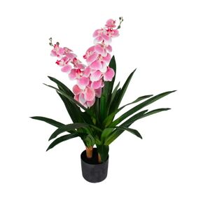 Home-tex Kunstig Orkidé - 90 cm - 2-grenet - Pink blomster - Kunstig blomst i sort potte