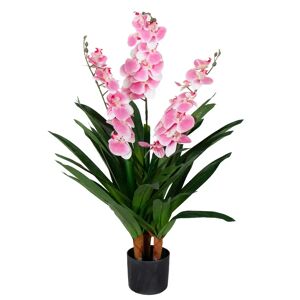 Home-tex Kunstig Orkidé - 100 cm - 3-grenet - Pink blomster - Kunstig blomst i sort potte