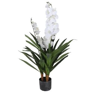 Home-tex Kunstig Orkidé - 90 cm - 2-grenet - Hvide blomster - Kunstig blomst i sort potte