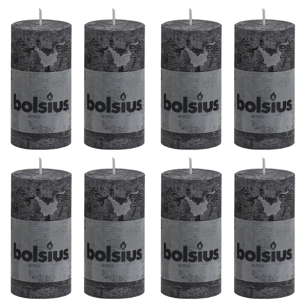 Bolsius rustikke bloklys 8 stk. 100 x 50 mm antracitgrå