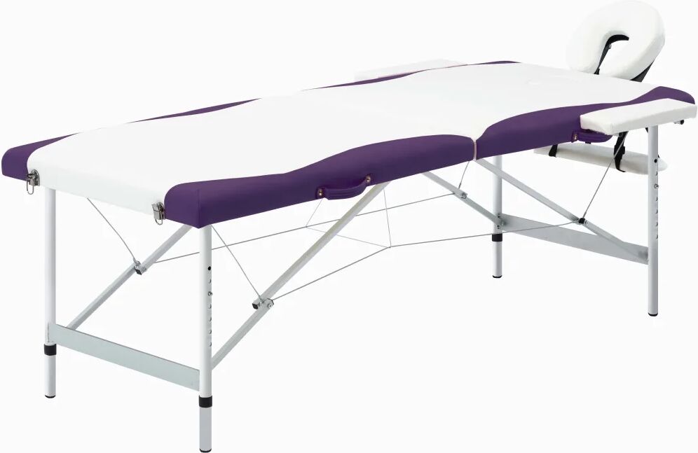 vidaXL foldbart massagebord 2 zoner aluminium hvid og lilla