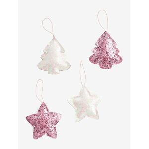 VERTBAUDET Pack de 4 decoraciones de Navidad con purpurina rosa oscuro liso con motivos