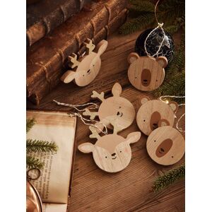 VERTBAUDET Lote de 6 bolas de Navidad planas de madera beige medio bicolor/multicolor