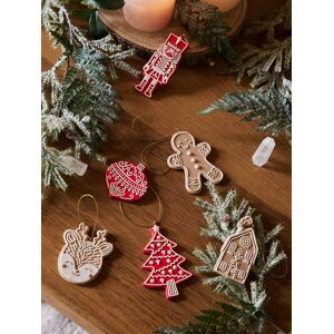 VERTBAUDET Lote de 6 adornos de Navidad con forma de galleta para colgar blanco