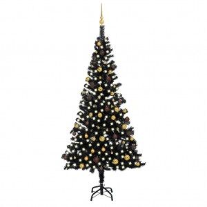 vidaXL Árbol De Navidad Preiluminado Con Luces Y Bolas Negro 240 Cm