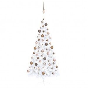 vidaXL Medio árbol De Navidad Con Luces Y Bolas Blanco 120 Cm