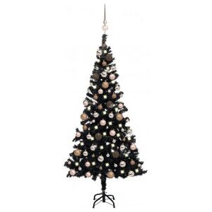 vidaXL Árbol De Navidad Preiluminado Con Luces Y Bolas Negro 120 Cm