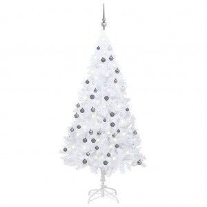 vidaXL Árbol De Navidad Preiluminado Con Luces Y Bolas Blanco 180 Cm