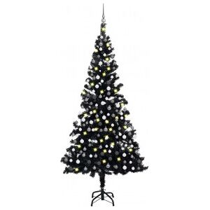 vidaXL Árbol De Navidad Preiluminado Con Luces Y Bolas Negro 210 Cm