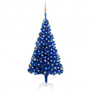 vidaXL Árbol De Navidad Preiluminado Con Luces Y Bolas Azul 180 Cm