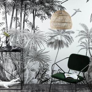 Maisons du Monde Papel pintado no tejido con estampado de jungla en blanco y negro 350x300