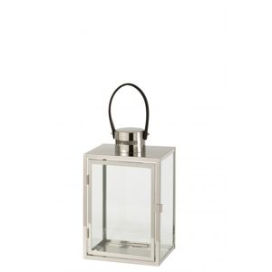 LANADECO Linterna rectangular metal y cristal plata alt. 44 cm