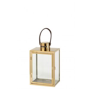 LANADECO Linterna rectangular metal/cristal oro alt. 43 cm