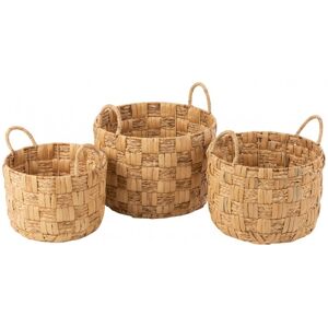 LANADECO Set de 3 cestas redondo jacinto de agua natural 44x44 cm