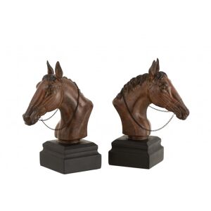 LANADECO Set de 2 sujeta libros caballo resina marrón Alt. 28 cm