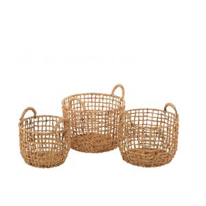 LANADECO Set de 3 cestas redondo abierto jacinto de agua natural 44x44 cm