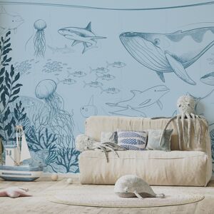 Acte Deco Papel pintado panorámico océano y animales marinos blanco 525x250cm