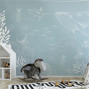 Acte Deco Papel pintado panorámico océano y animales marinos blanco 525x250cm