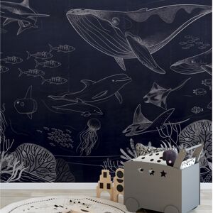 Acte Deco Papel pintado panorámico océano y animales marinos blanco 375x250cm