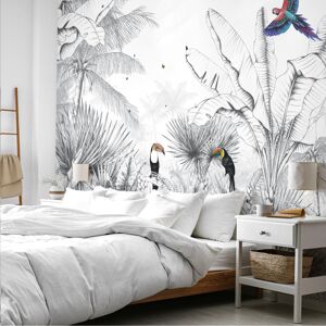 Acte Deco Papel pintado panorámico paisaje tropical blanco y negro 450x250cm