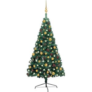 vidaXL Medio árbol de Navidad con luces y bolas verde 120 cm