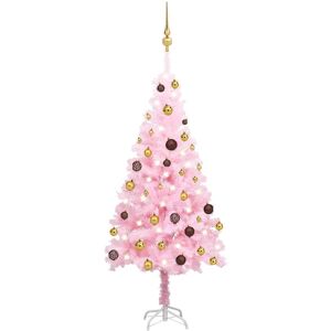 vidaXL Árbol de Navidad preiluminado con luces y bolas rosa 120 cm