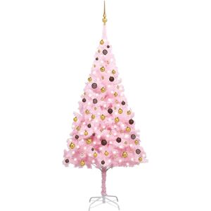 vidaXL Árbol de Navidad preiluminado con luces y bolas rosa 240 cm