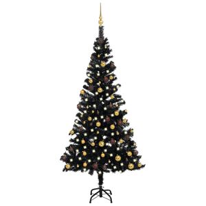 vidaXL Árbol de Navidad preiluminado con luces y bolas negro 150 cm