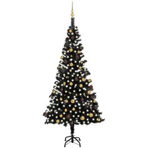 vidaXL Árbol de Navidad preiluminado con luces y bolas negro 240 cm