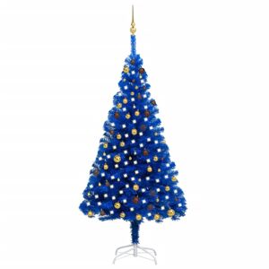 vidaXL Árbol de Navidad preiluminado con luces y bolas azul 210 cm