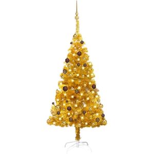 vidaXL Árbol de Navidad preiluminado con luces y bolas dorado 150 cm