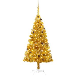 vidaXL Árbol de Navidad preiluminado con luces y bolas dorado 210 cm