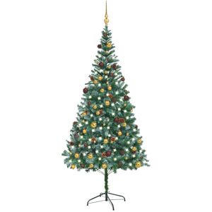 vidaXL Árbol de Navidad helado con luces, bolas y piñas 210 cm