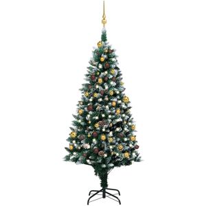 vidaXL Árbol de Navidad helado con luces, bolas y piñas 180 cm