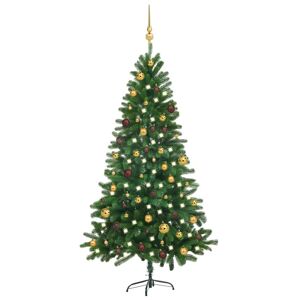 vidaXL Árbol de Navidad preiluminado con luces y bolas verde 180 cm