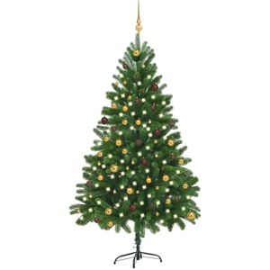 vidaXL Árbol de Navidad preiluminado con luces y bolas verde 210 cm